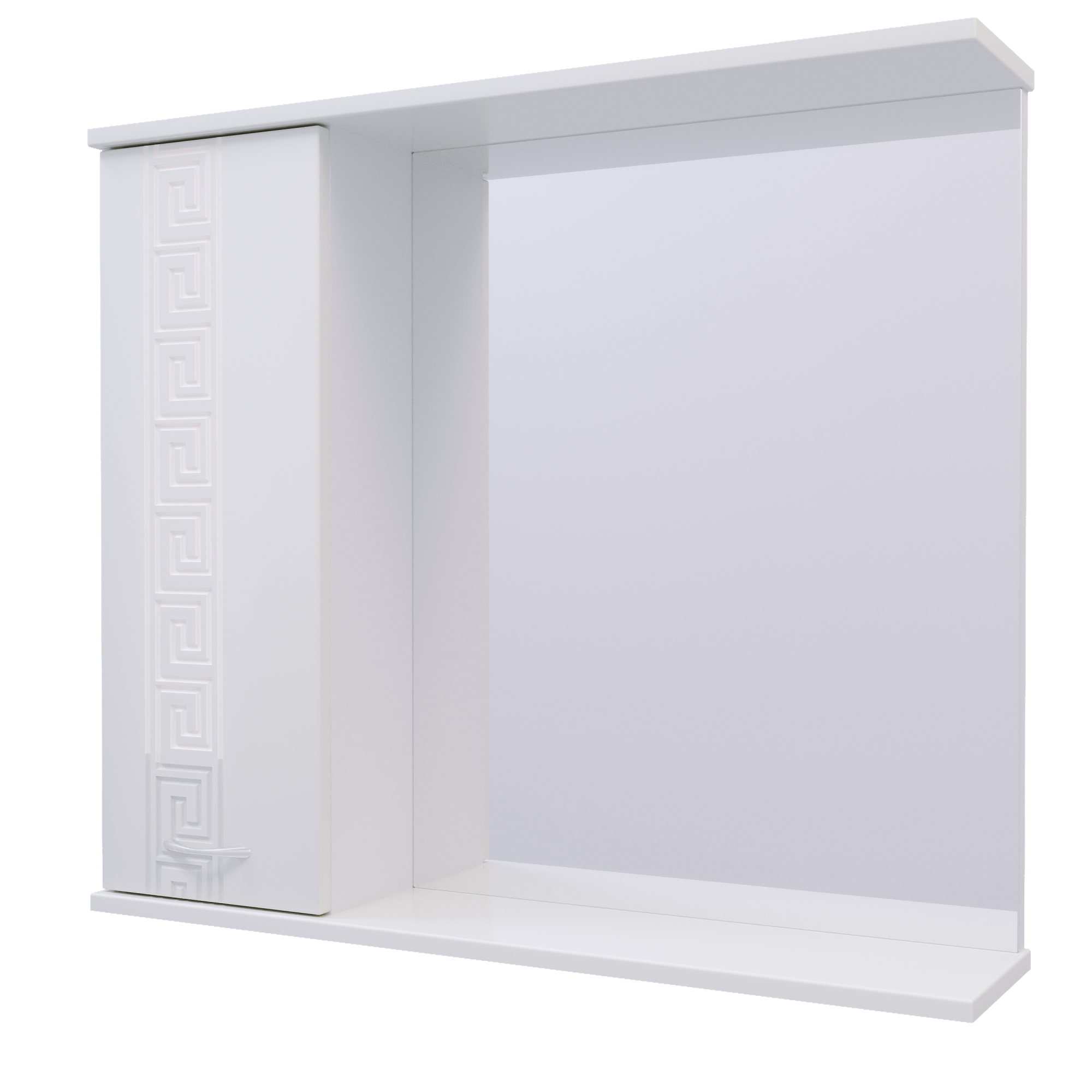 Шкаф навесной, 1 дверь + зеркало, 700, коллекция (Афина, Основной, Белый снег, Молочный глянец)