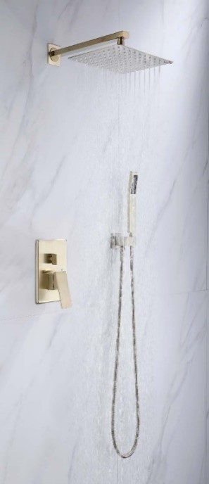 Душевая система скрытого монтажа LUSSO Cube Gold (смеситель, верхний душ, ручной душ)