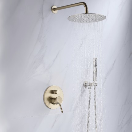 Душевая система скрытого монтажа LUSSO Classic MattGold (смеситель, верхний душ, ручной душ)