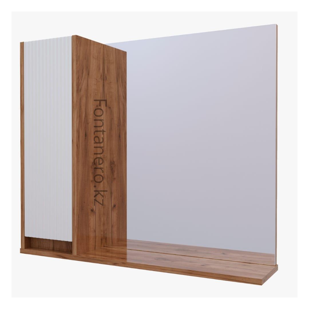 Шкаф навесной, 1 Дверь +  Зеркало, 600, коллекция (Эвелин, Дуб  Крафт Золотой, Молочный глянец)