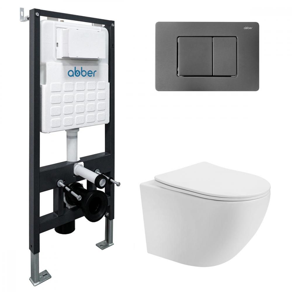 Комплект подвесной унитаз Saniteco белый с инсталляцией AC0105 и кнопкой AC0120NG никель