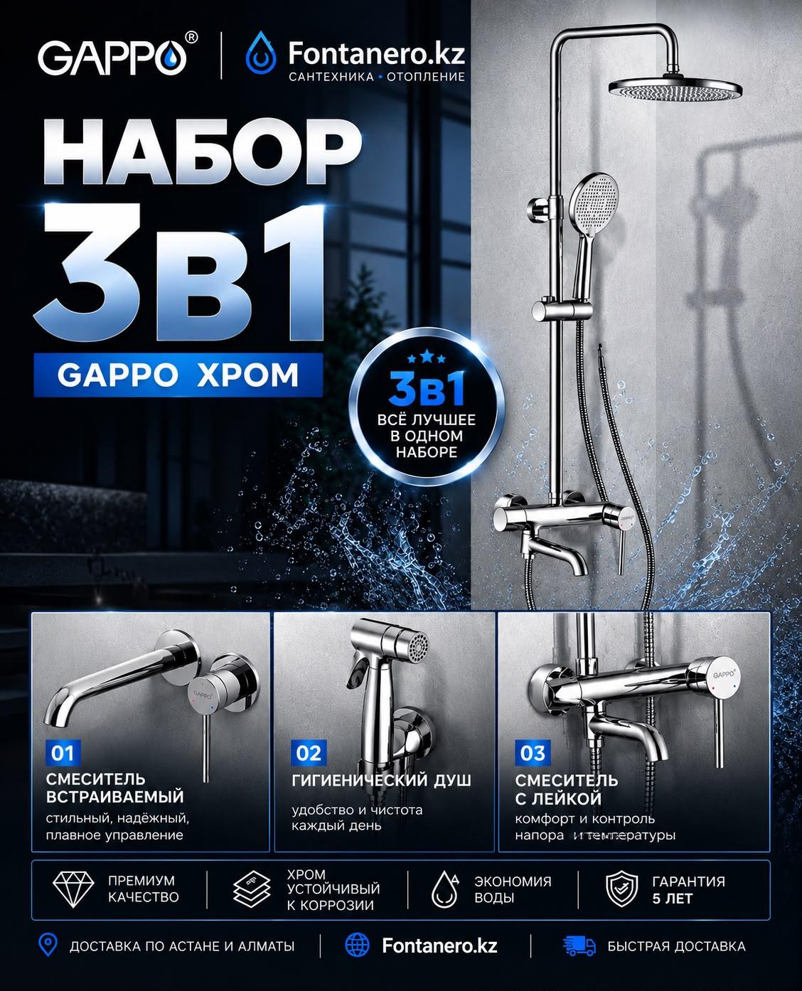 Набор смесителей 3в1 Gappo хром (G2406/ G1206 /G7206)