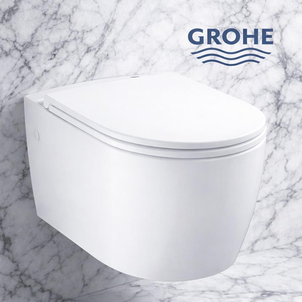 Унитаз подвесной, безободковый, с сиденьем, с крепежами, белый Grohe Bau Ceramic 103860SH00