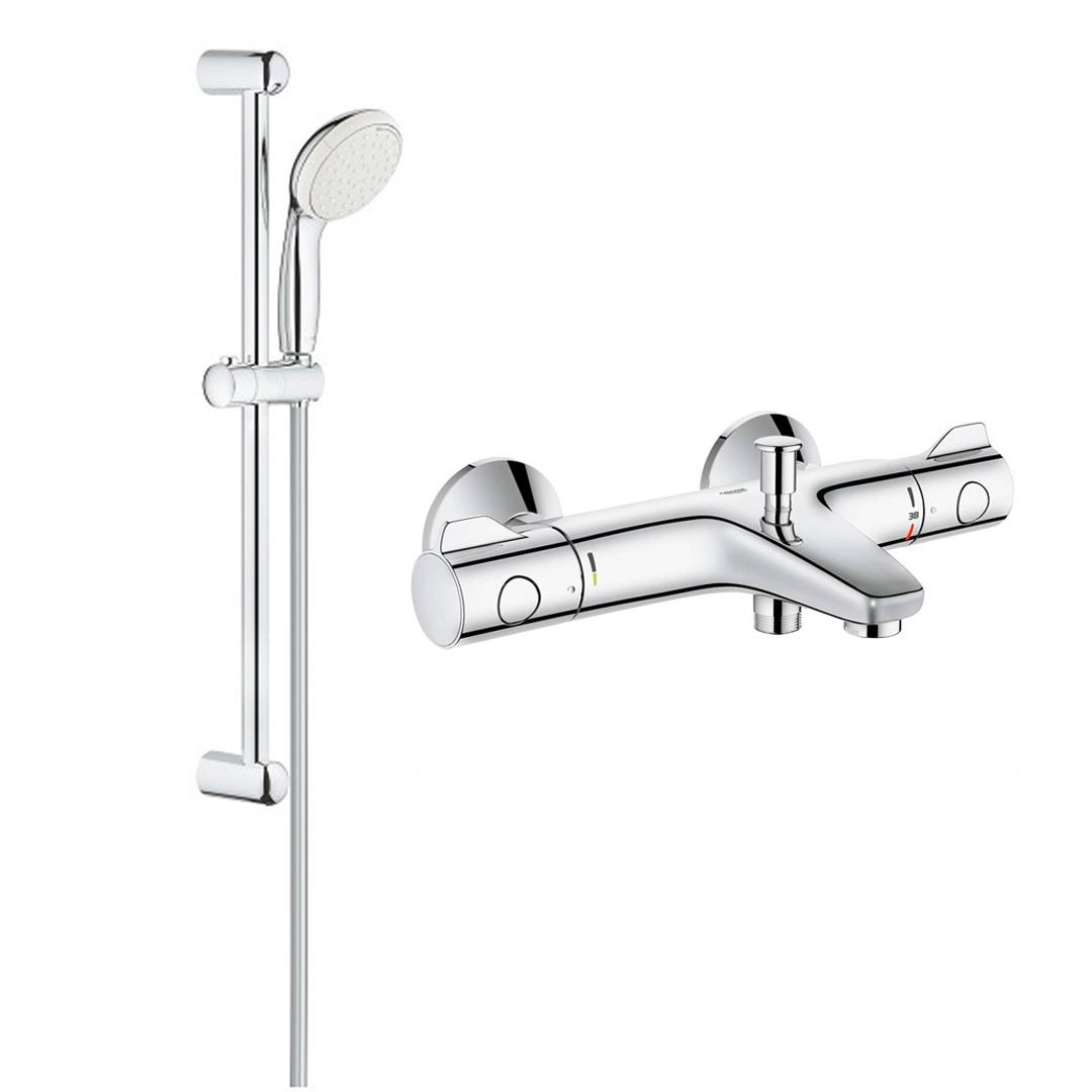 Душевой набор Grohe: термостат с изливом GRT800, душевой гарнитур Tempesta New  34576000+27598001