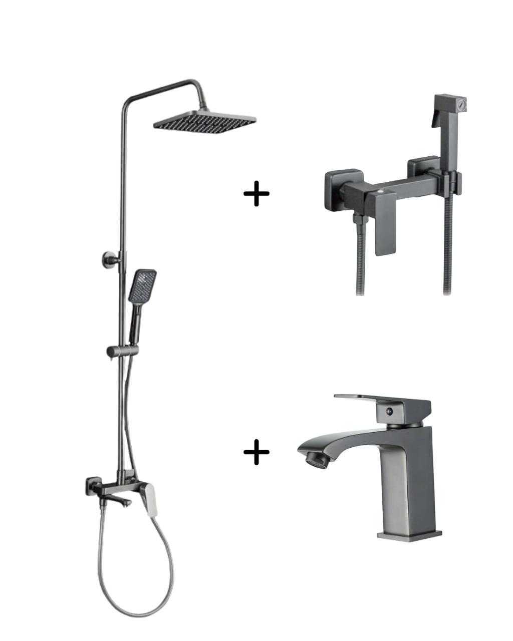 Набор смесителей 3в1 Frap Графит ( F2486-9/F7504-9 / F1076-9)