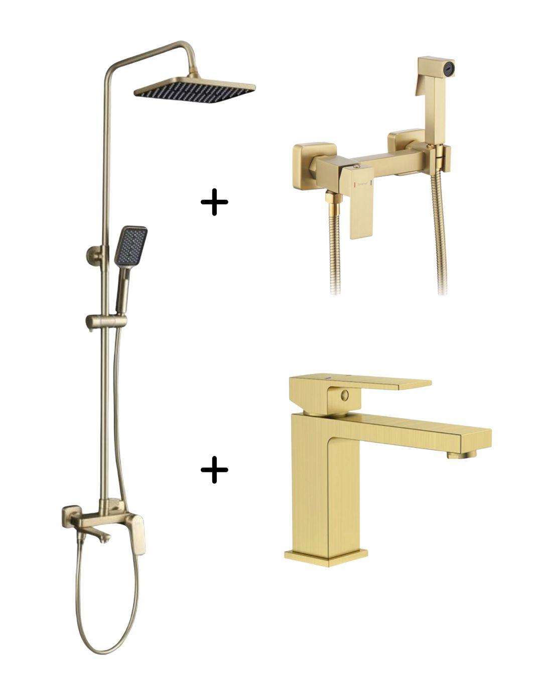 Набор смесителей 3в1 Frap Матовое Золото ( F2476-3 / F7504-3 /F1086-3)