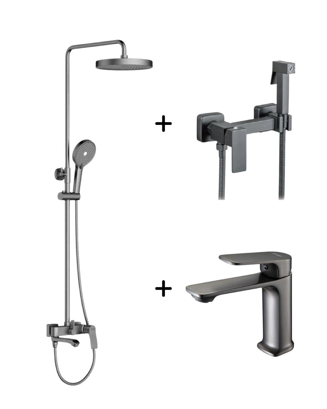 Набор смесителей 3в1 Frap Графит ( F2475-9/F7504-9 / F1086-9)