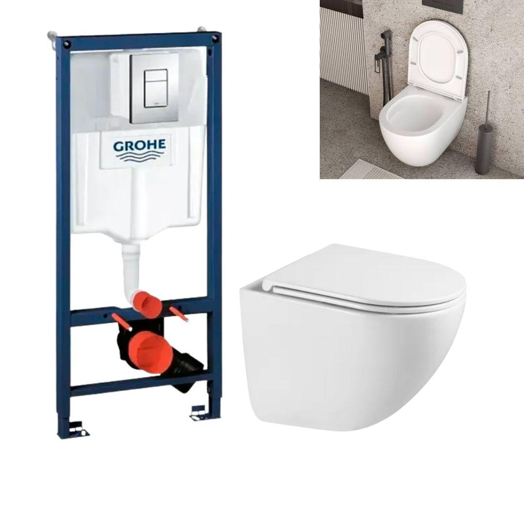 Готовый комплект 3в1 ( Инсталляция Grohe Rapid и подвесной унитаз Grossman) 38772001 / GR-4455SQC Tornado