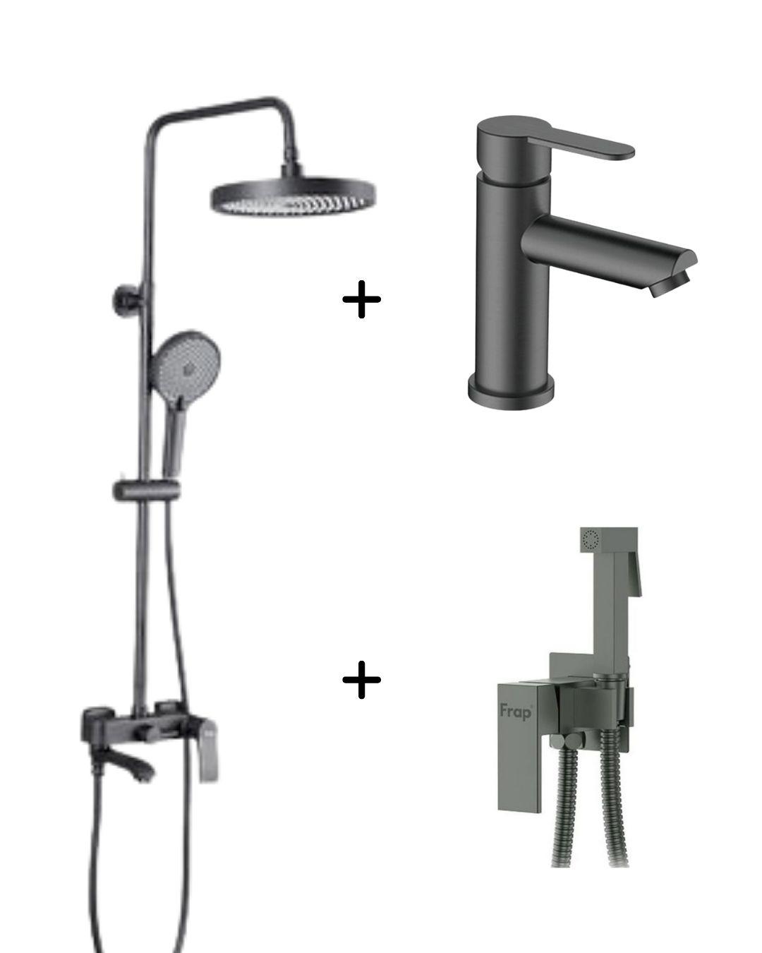 Набор смесителей 3в1 Frap Графит ( F2475-9/F7506-9 / F10801-9)