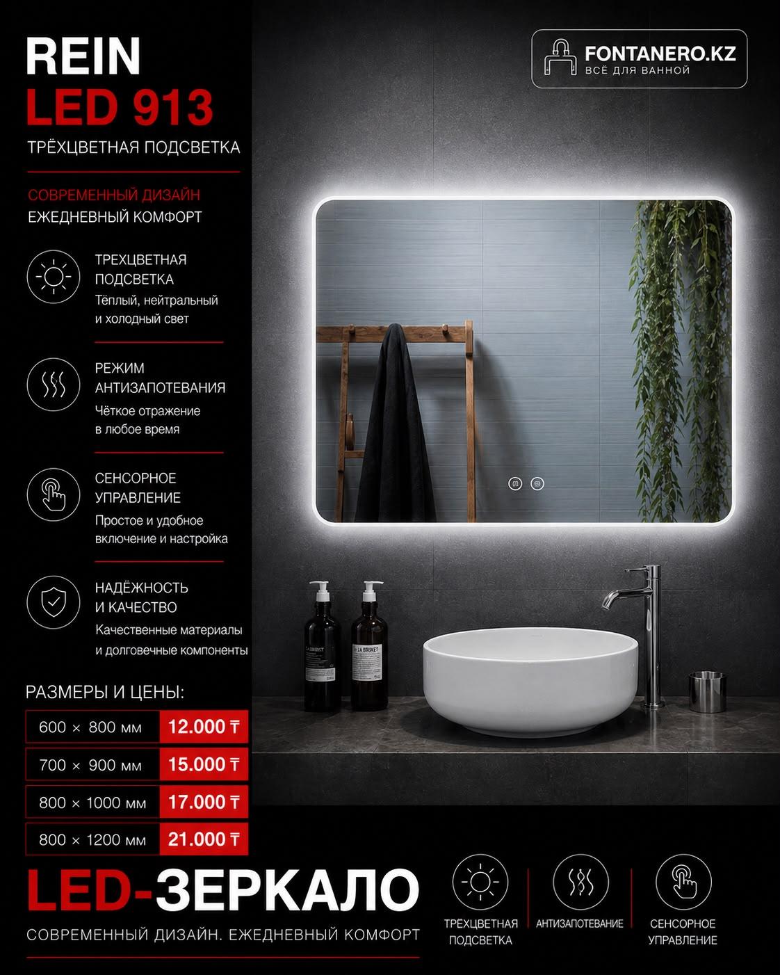 Зеркало Rein LED 913 70*90 см